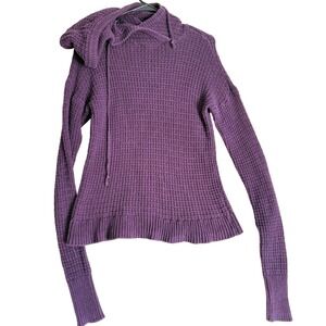 Victoria's Secret Purple Cotton Blend Hooded Knit‎ Ruffle Hem Sweater XS